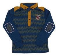 Petrolejovo-melové vzorované mikinotriko so znakom a golierikom BiCiRiK