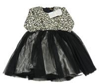 Nové - stříbrno-šedo-černé vzorované šaty s tylem Sister events