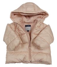 Světlerůžová puntíkatá prošívaná šusťáková zimní bunda s kapucí KIABI