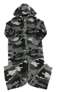 Sivo-čierna army plyšová kombinéza s kapucňou M&S