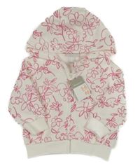 Nové - smotanová prepínaci mikina s ružovými kvietkami a kapucňou PRIMARK