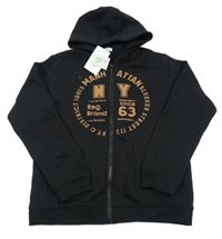 Nové - černá propínací mikina s písmenky a číslem a nápisy a kapucí Vertbaudet