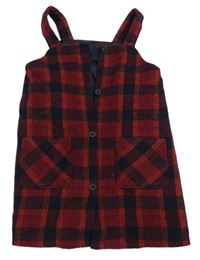 Tmavočerveno/oranžovo-černé kostkované vlněné propínací šaty F&F