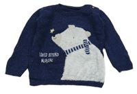 Tmavomodrý melírovaný sveter s medvedíkom George