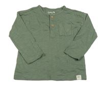 Khaki melírované triko s kapsou a dinosaurem Tu