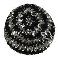 Černo-stříbrný pletený flitrový baret 