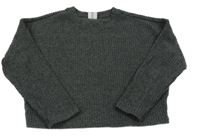 Tmavosivý melírovaný rebrovaný úpletový oversize crop sveter Page one young