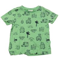 Zelené tričko s autami a sufrmi a palmami C&A