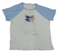 Bílo-světlemodré žebrované crop tričko se Stitchem a Angelou C&A