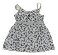 Bílo-tmavomodrý kytičkovaný halenkový top ZEEMAN