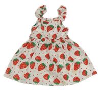 Bielo-červené bodkovaná é letné šaty s jahůdkami a volánikmi SHEIN