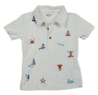 Bílé melírované polo tričko s mořskými obrázky Next