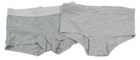 2x- Kalhotky - Šedo/bílé melírované nohavičkové s písmenky, šedé melírované H&M