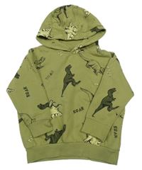 Světlekhaki oversize mikina s dinosaurami a kapucňou little kids