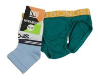 Nové - 2Set - Tmavozeleno-oranžové slipy s logy BONDS + světlemodro/bílé ponožky vel. 18-20