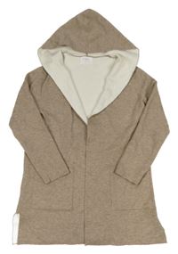Kávový melírovaný úpletový cardigan s kapucí ZARA