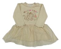 Smetanové teplákové šaty s Pú s kamarády a třpytivým tylem H&M