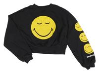 Čierna crop mikina so smajlíkmi H&M