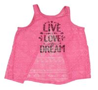 Neonově růžový krajkový crop top s nápisem