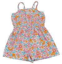 Bielo-ružovo-azurový vzorovaný kraťasový overal zn. Primark
