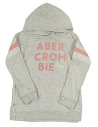 Světlešedá melírovaná dlouhá mikina s nápisem a kapucí Abercrombie&Fitch