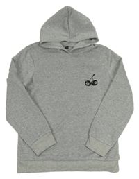 Sivá melírovaná mikina s kulečníkovými koulemi a kapucňou