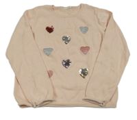 Ružový sveter so srdiečkami a překlápěcími flitre Orchestra