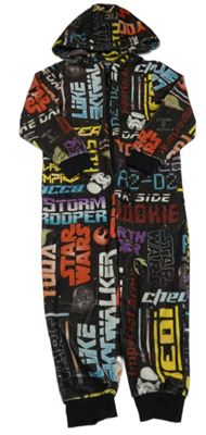 Čierna plyšová kombinéza s obrázky s nápismi a kapucí - Star Wars zn. Matalan