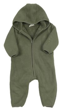 Khaki fleecová zateplená kombinéza s kapucňou