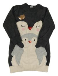 Antracitovo-béžové svetrové šaty s tučňáky Tu