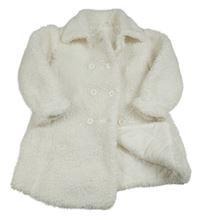 Biely huňatý zateplený kabát