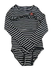 Černo-bílé pruhované žebrované body s volánem a hvězdou Retour