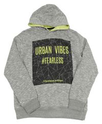 Šedá melírovaná mikina s potiskem s nápisem a kapucí Y.F.K.