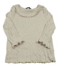 Béžové melírované rebrované tričko s golierikom C&A