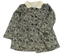 Béžovo-čierny kvetovaný jarný kabát