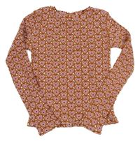 Bielo-hnedo-staroružové rebrované tričko so srdiečkami Zara