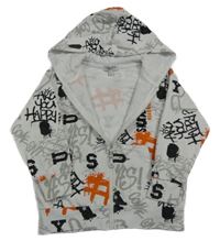 Biela prepínaci mikina s nápismi a kapucňou