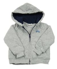 Šedá melírovaná prošívaná zateplená propínací mikina s autem a kapucí Pocopiano