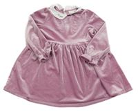 Staroružové zamatové šaty s golierikom s výšivkou Name it