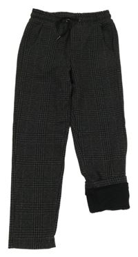 Tmavošedo-černé kostkované teplákové podšité chino kalhoty Pocopiano