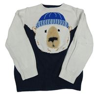 Svetlošedá -tmavomodrý sveter s medvěďom H&M