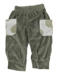 Zelenošedé plyšové tepláky s vreckami