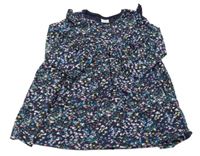 Tmavomodré kvetované bavlnené šaty s volánikmi Next