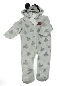 Nové - Šedá chlupatá zateplená kombinéza s kapucí - Mickey Disney
