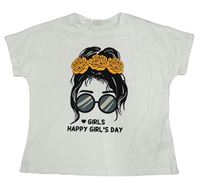 Biele tričko s dívkou Shein