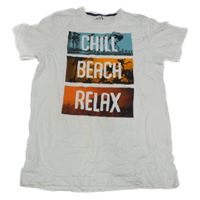 Biele tričko s cyklistou a palmami C&A