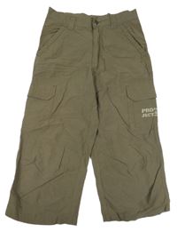 Khaki šušťákové cargo capri nohavice s nápisom