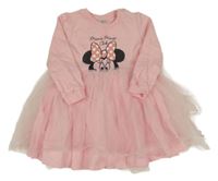 Růžové teplákovo/tylové šaty s Minnie Disney