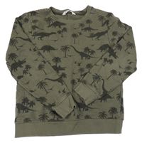 Khaki mikina s dinosaurami a palmami H&M