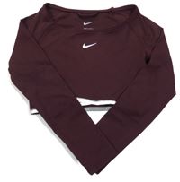 Vínové sportovní funkční crop triko s logem Nike